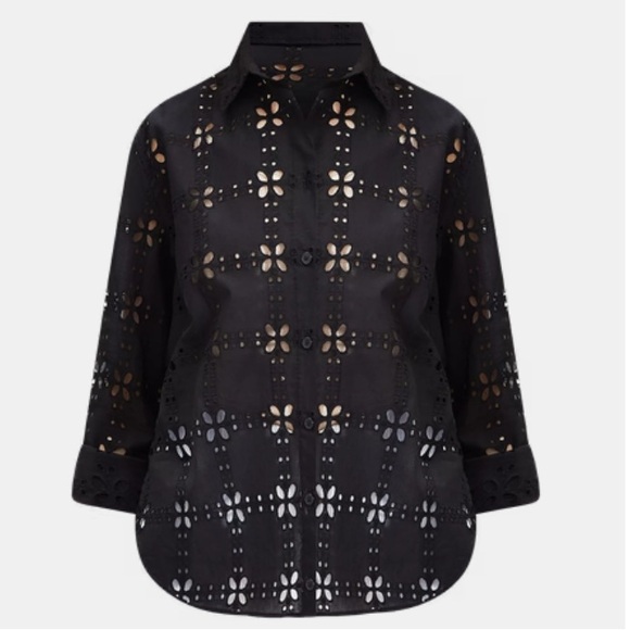 LOFT Black Petite Square Eyelet Everyday Relaxed Shirt - Picture 5 of 16